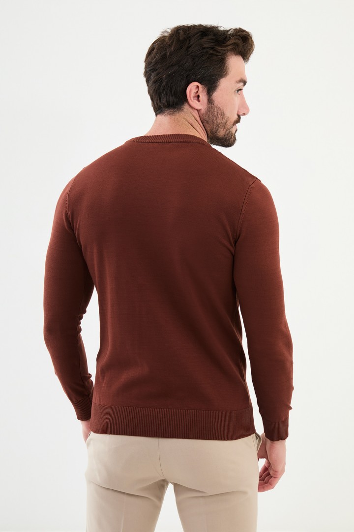 Tile Color Striped Design Classic Crew Neck Men's Knitwear