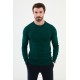 Emerald Color Striped Design Classic Crew Neck Men's Knitwear