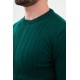 Emerald Color Striped Design Classic Crew Neck Men's Knitwear