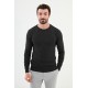 Anthracite Color Figured Design Classic Crew Neck Men's Knitwear
