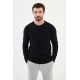 Dark Blue Color Figured Design Classic Crew Neck Men's Knitwear