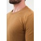 Camel Color Figured Design Classic Crew Neck Men's Knitwear