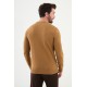 Camel Color Figured Design Classic Crew Neck Men's Knitwear