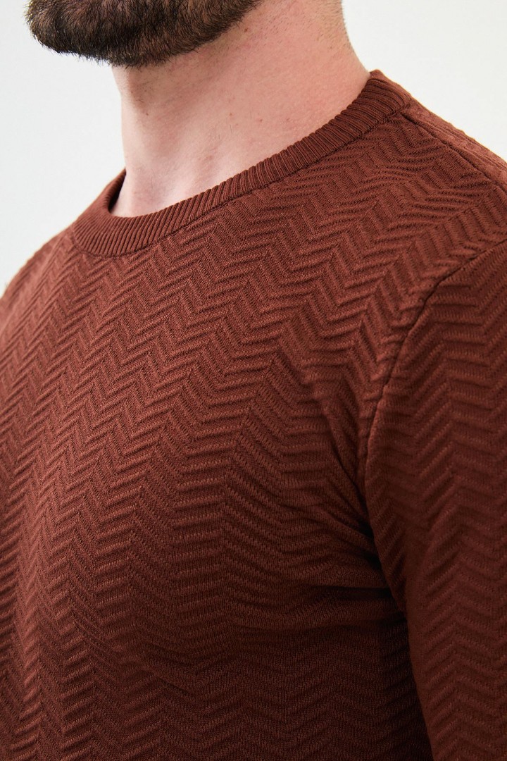 Tile Color Figured Design Classic Crew Neck Men's Knitwear