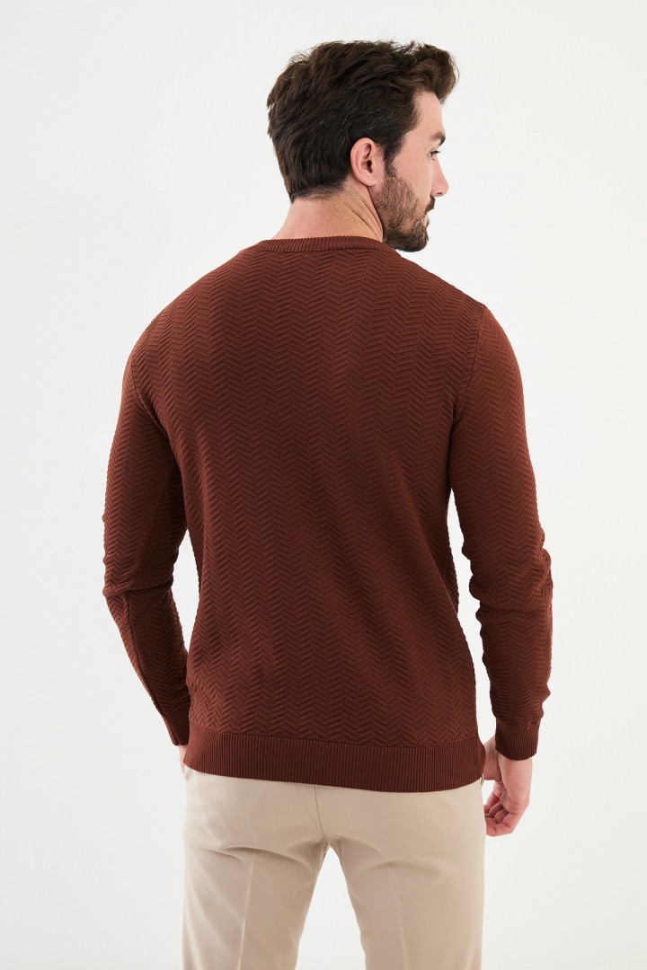 Tile Color Figured Design Classic Crew Neck Men's Knitwear