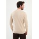 Beige Color Figured Design Classic Crew Neck Men's Knitwear