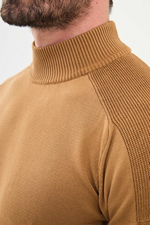 Camel Color Mock Turtleneck Design Classic Men's Knitwear