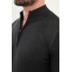 Anthracite Color Striped And Zippered Design Casual Men's Knit Sweater