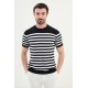 Dark Blue Color Striped Casual Men's Knit T Shirt