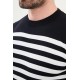 Dark Blue Color Striped Casual Men's Knit T Shirt