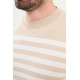 Beige Color Striped Casual Men's Knit T Shirt