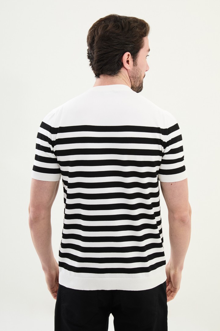 Ecru Color Crew Neck Casual Men's Knit Tshirt