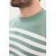 Unripe Almond Color Striped Casual Men's Knit T Shirt