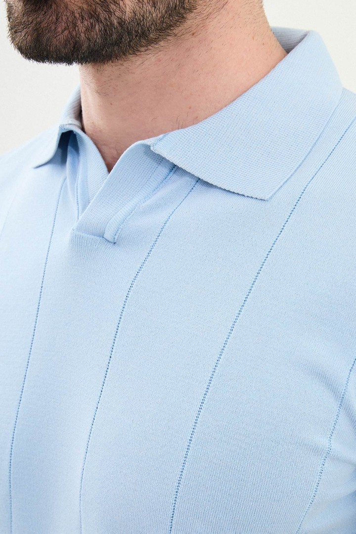 Blue Color Shirt Collar Design Casual Men's Knit Tshirt