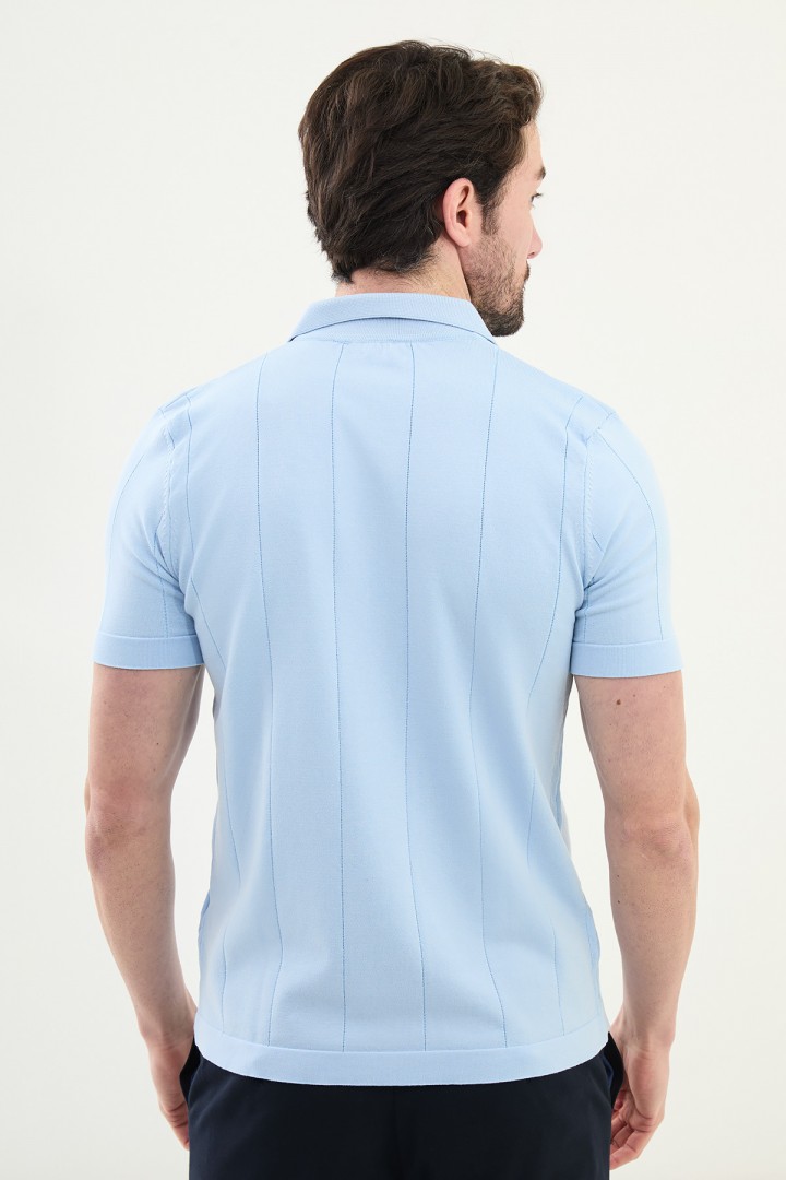 Blue Color Shirt Collar Design Casual Men's Knit Tshirt