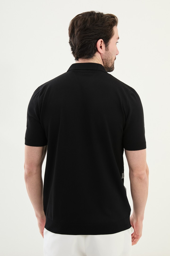 Black Color Striped Design Casual Men's Knit Tshirt