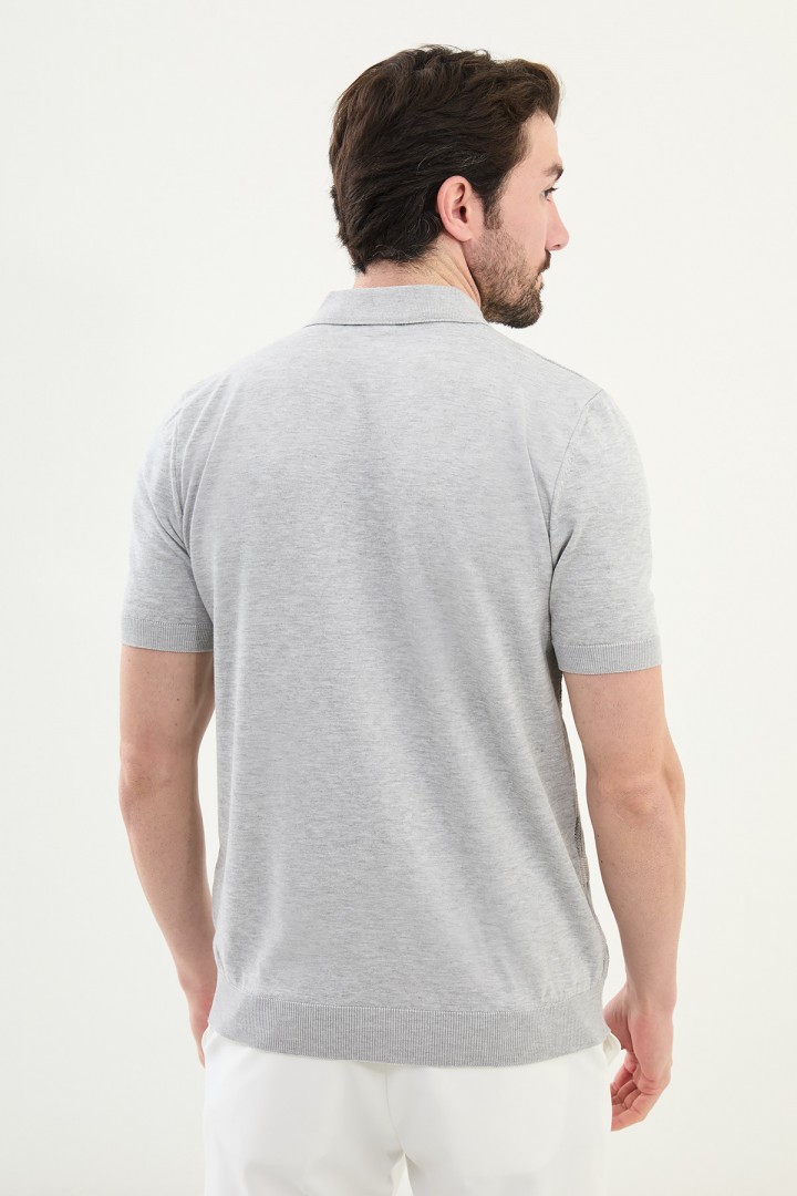 Grey Color Striped Design Casual Men's Knit Tshirt
