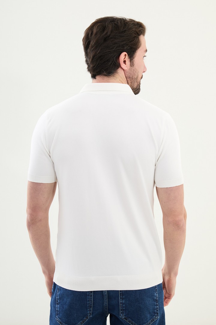 Ecru Color Striped Design Casual Men's Knit Tshirt