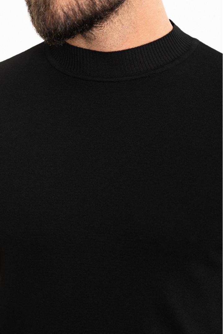 Plain Black Slim Fit Half Turtleneck Men's Knitwear T-Shirt