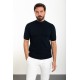 Plain Dark Blue Slim Fit Half Turtleneck Men's Knitwear T-Shirt