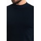 Plain Dark Blue Slim Fit Half Turtleneck Men's Knitwear T-Shirt