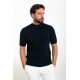 Plain Dark Blue Slim Fit Half Turtleneck Men's Knitwear T-Shirt