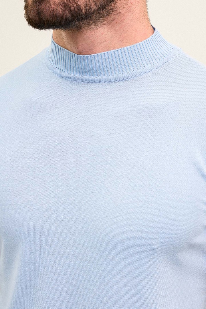 Plain Blue Slim Fit Half Turtleneck Men's Knitwear T-Shirt