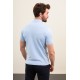 Plain Blue Slim Fit Half Turtleneck Men's Knitwear T-Shirt