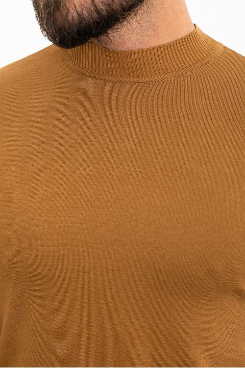 Plain Camel Slim Fit Half Turtleneck Men's Knitwear T-Shirt