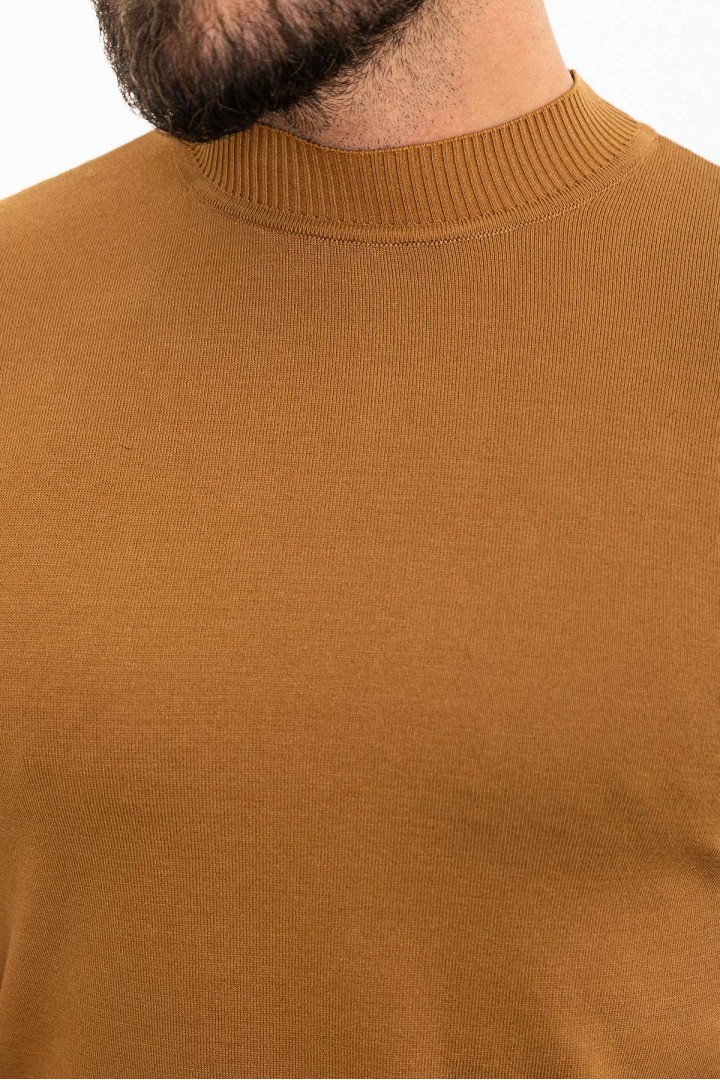 Plain Camel Slim Fit Half Turtleneck Men's Knitwear T-Shirt