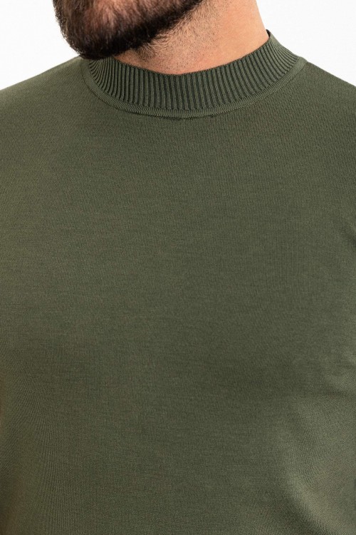 Plain Khaki Slim Fit Half Turtleneck Men's Knitwear T-Shirt