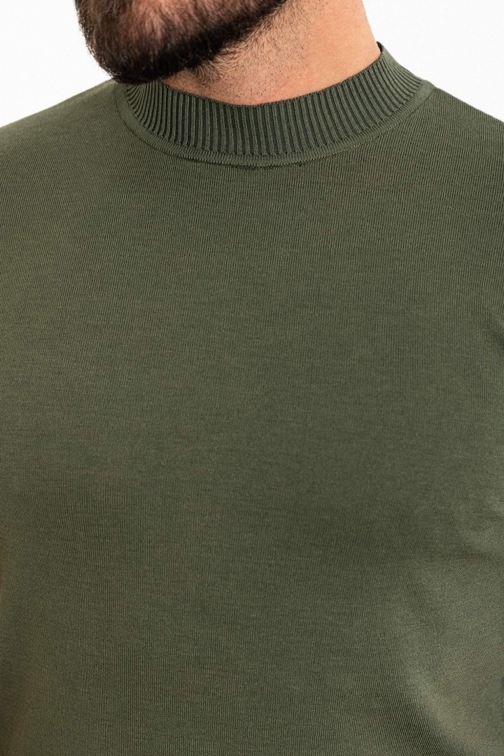 Plain Khaki Slim Fit Half Turtleneck Men's Knitwear T-Shirt