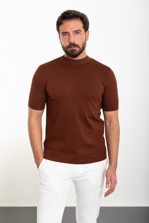 Plain Tile Slim Fit Half Turtleneck Men's Knitwear T-Shirt