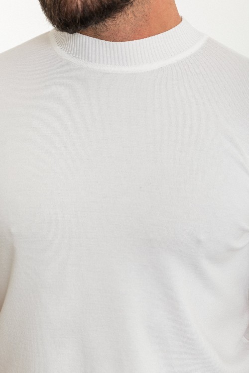 Plain Ecru Slim Fit Half Turtleneck Men's Knitwear T-Shirt