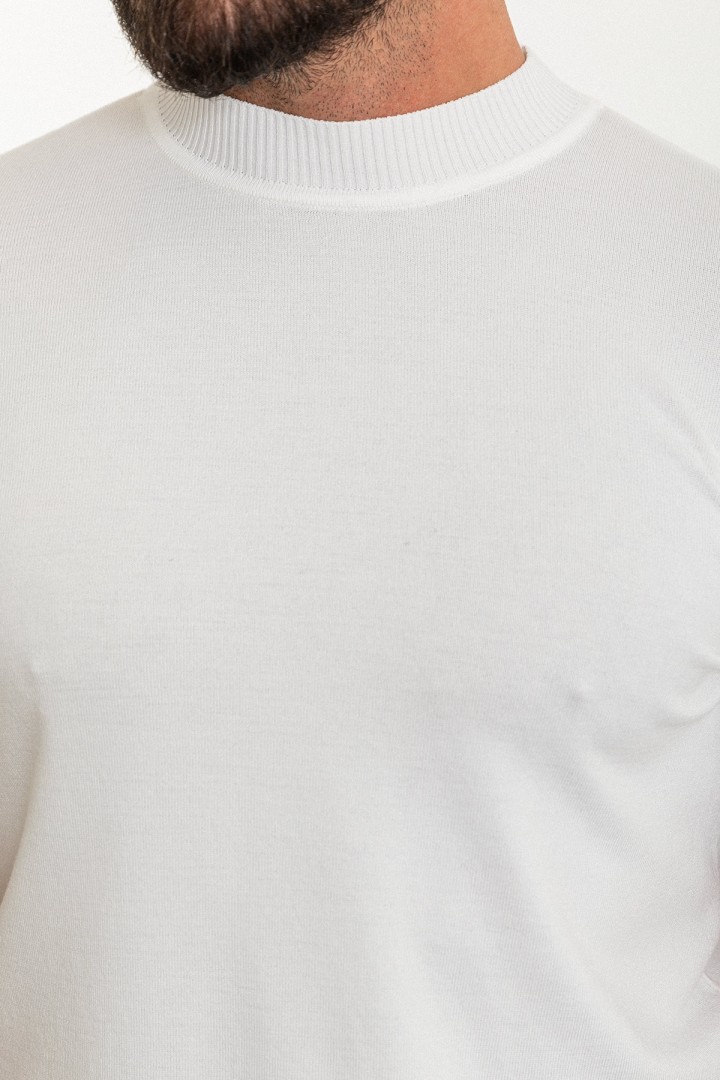 Plain Ecru Slim Fit Half Turtleneck Men's Knitwear T-Shirt