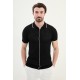 Black Color Figured Design Casual Men's Knit Shirt