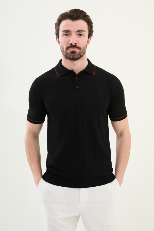 Black And Tile Color Casual Men's Knit Tshirt