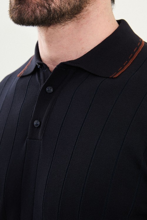 Dark Blue And Tile Color Casual Men's Knit Tshirt