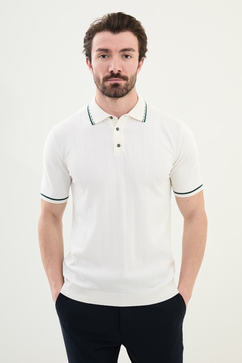 Ecru And Emerald Color Casual Men's Knit Tshirt