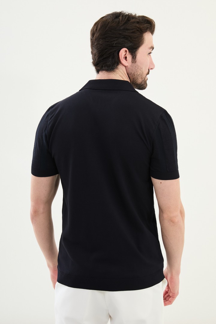 Dark Blue Color Striped Design Casual Men's Knit Tshirt
