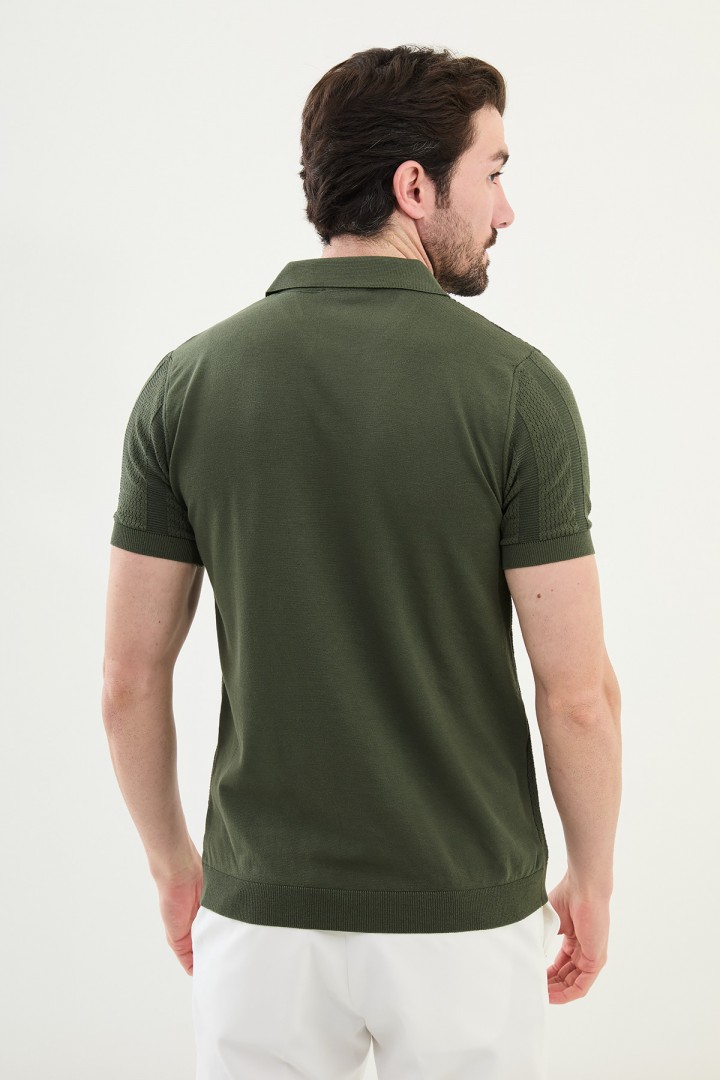 Khaki Color Striped Design Casual Men's Knit Tshirt