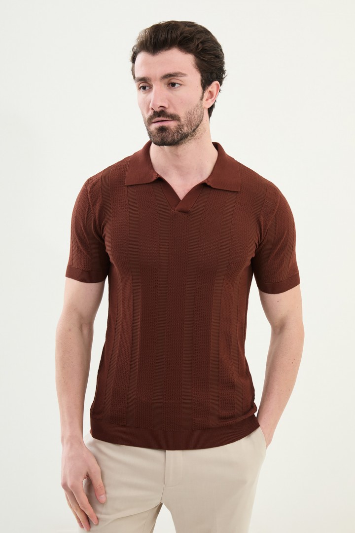 Tile Color Striped Design Casual Men's Knit Tshirt