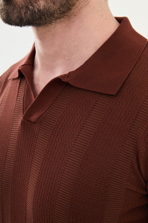 Tile Color Striped Design Casual Men's Knit Tshirt