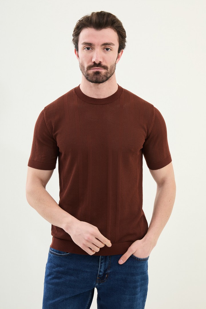 Tile Color Figured Design Casual Men's Knit Tshirt