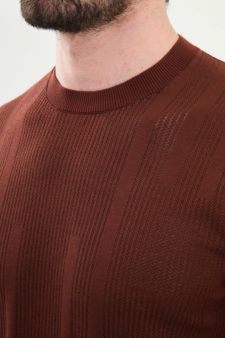 Tile Color Figured Design Casual Men's Knit Tshirt