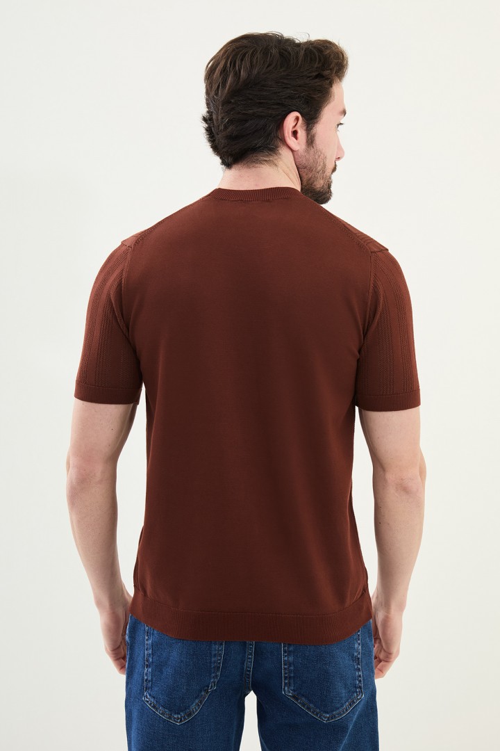 Tile Color Figured Design Casual Men's Knit Tshirt