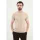 Beige Color Figured Design Casual Men's Knit Tshirt