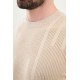 Beige Color Figured Design Casual Men's Knit Tshirt