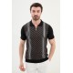 Black Color Figured Design Casual Zippered Knitted Men's T Shirt