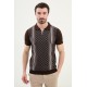 Brown Color Figured Design Casual Zippered Knitted Men's T Shirt